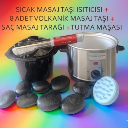 1201 Masaj Taş Isıtıcısı (Little) + Masaj Taşı + Tutacak + Masaj Tarağı